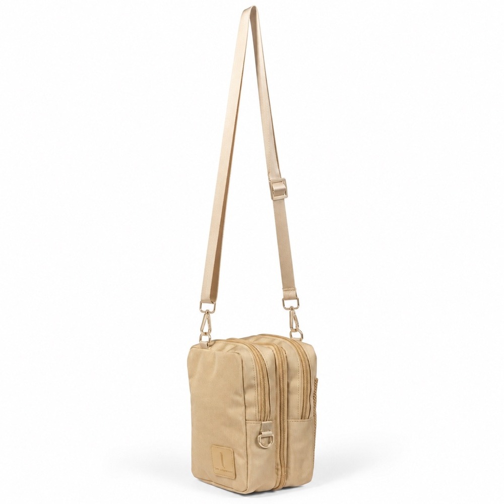 The Loungist Coffee Run Crossbody Bag Tan Drink Holder NEW purse hiking utility